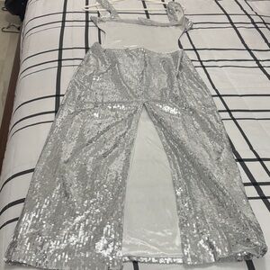 Silver Backless Sequin Dress
